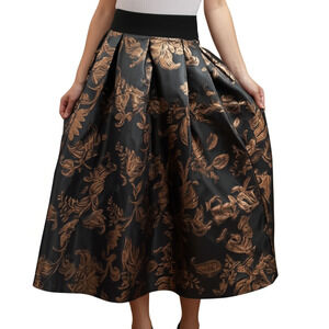 White House Black Market Black and Gold A-Line Skirt